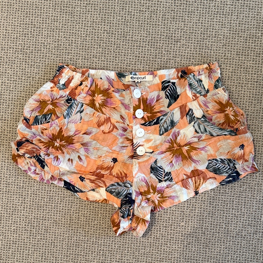 Rip Curl Floral Swim Coverup Shorts in Peach, Pink, Black
